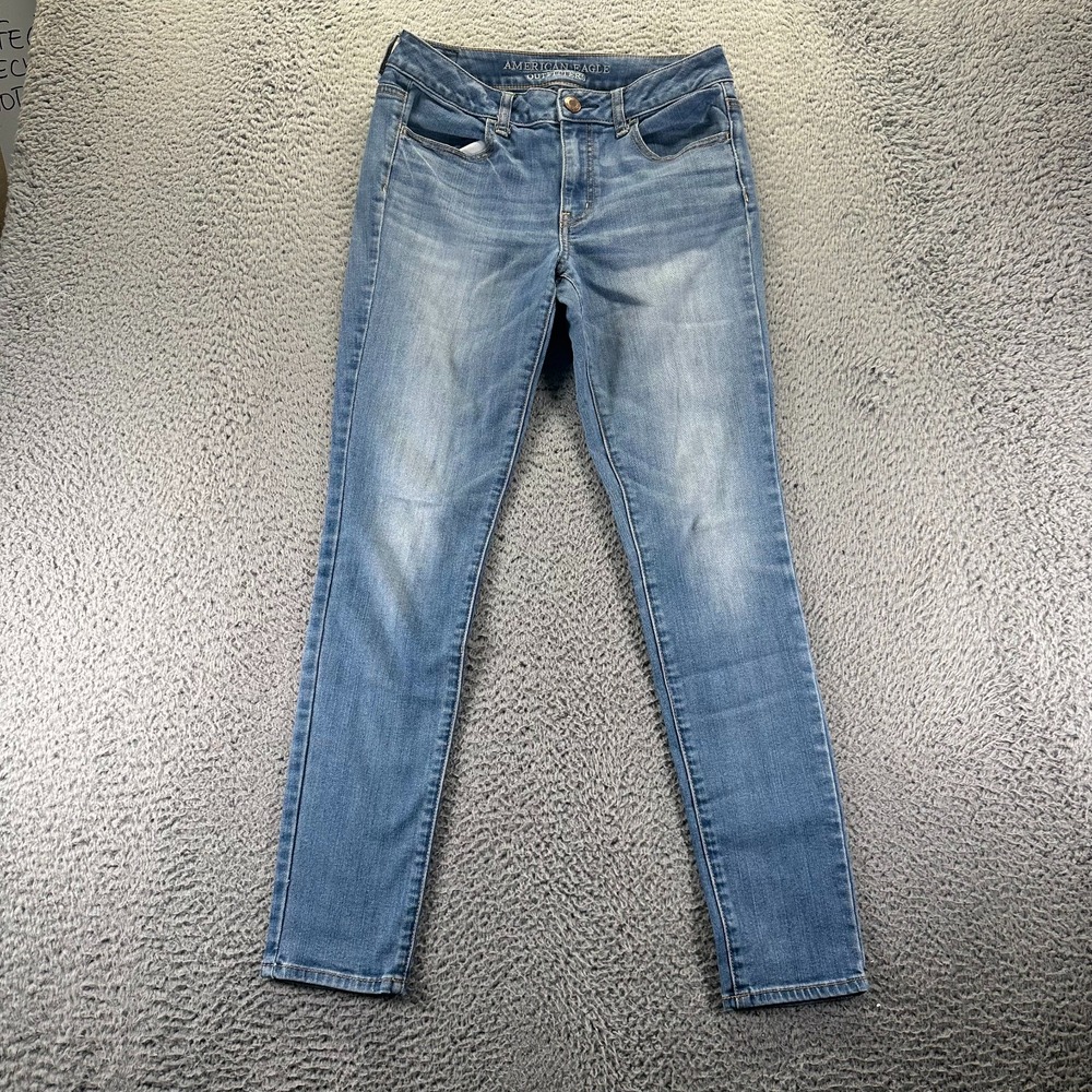 American Eagle Outfitters Jeans Women 4 Blue Denim Jegging Hi-Rise Stretch Faded